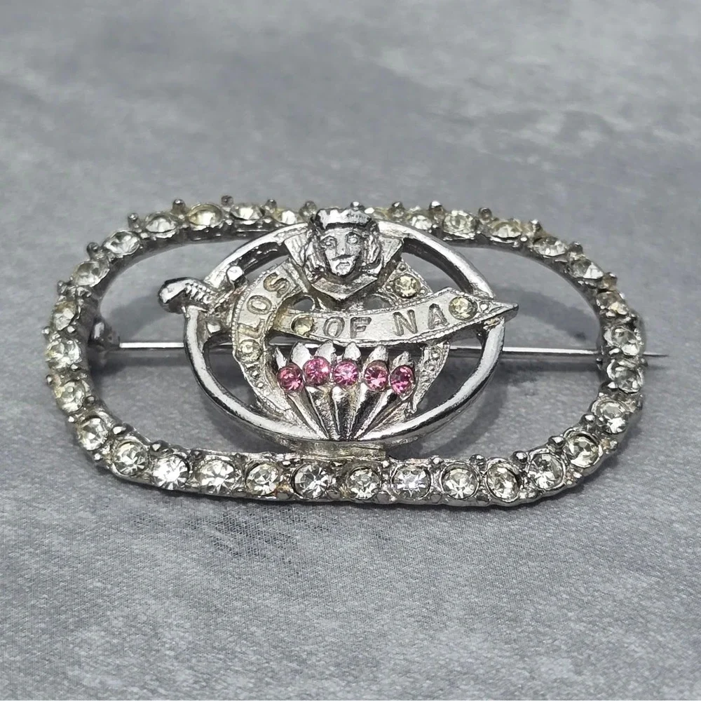 Vintage ORA LOS OF NA Rhinestone Fraternal Membership Pin Brooch